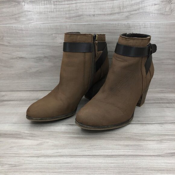 Franco Sarto Ankle Boots Womens 8M Dotty Brown Leather Zip Booties - Picture 3 of 11